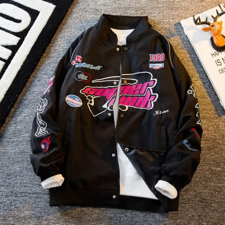 Men's Jacket High Street Vintage Retro Locomotive Baseball Uniform Spring Autumn Loose Single-breasted Embroidered Jackets
