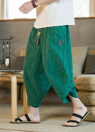Kimono giapponese Pantaloncini tradizionali Pantaloni asiatici da uomo Samurai giapponese Pantaloni larghi da uomo in lino Yukata casual allentati