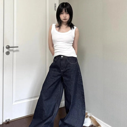 Nuovi jeans a gamba larga da donna americana nera High Street Vibe per l'autunno e l'inverno per uomo e donna pantaloni dritti larghi lavati