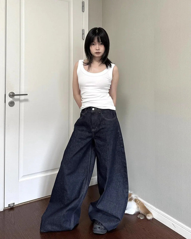 Nuovi jeans a gamba larga da donna americana nera High Street Vibe per l'autunno e l'inverno per uomo e donna pantaloni dritti larghi lavati