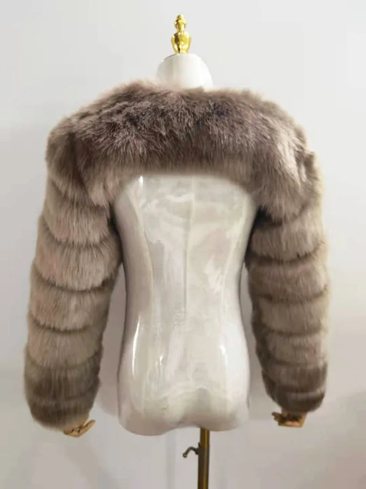 ZADORIN Autumn Winter Cropped Faux Fox Fur Coat Women Luxury Raccoon Long Sleeve Warm Fur Jackets Female Outerwear Pink Red