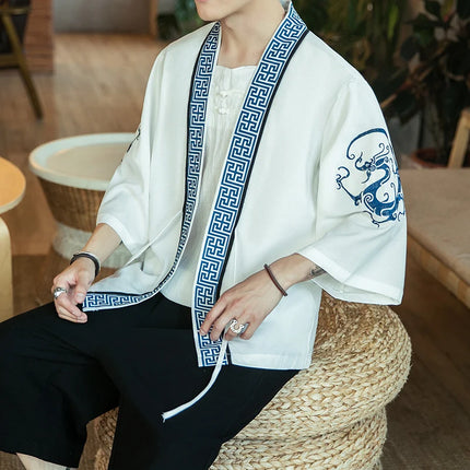 Japan Samurai Shirt uomo ricamato Kimono giapponese manica corta Cardigan uomo estate sottile moda Casual Yukata Cardigan Top uomo