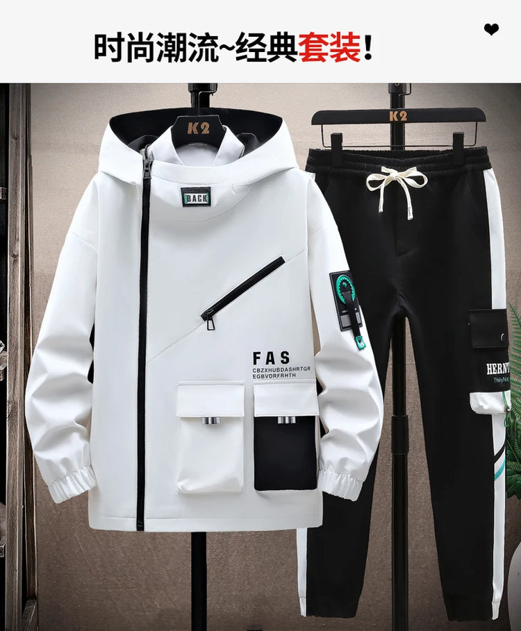 Autumn Men Tracksuit Casual Spring Sportswear Hooded patchwork Jackets Pants 2 Piece Sets Hip Hop Running Sports Suit
