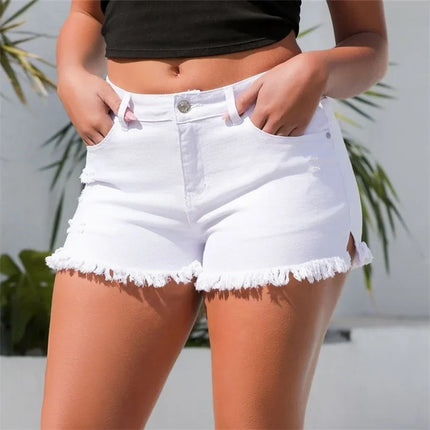 Women's Summer Split Nappa Leg Denim Shorts Vintage Ripped Hole Denim Shorts Cropped Three-Quarter Pants High Waisted Casual Mini Jeans