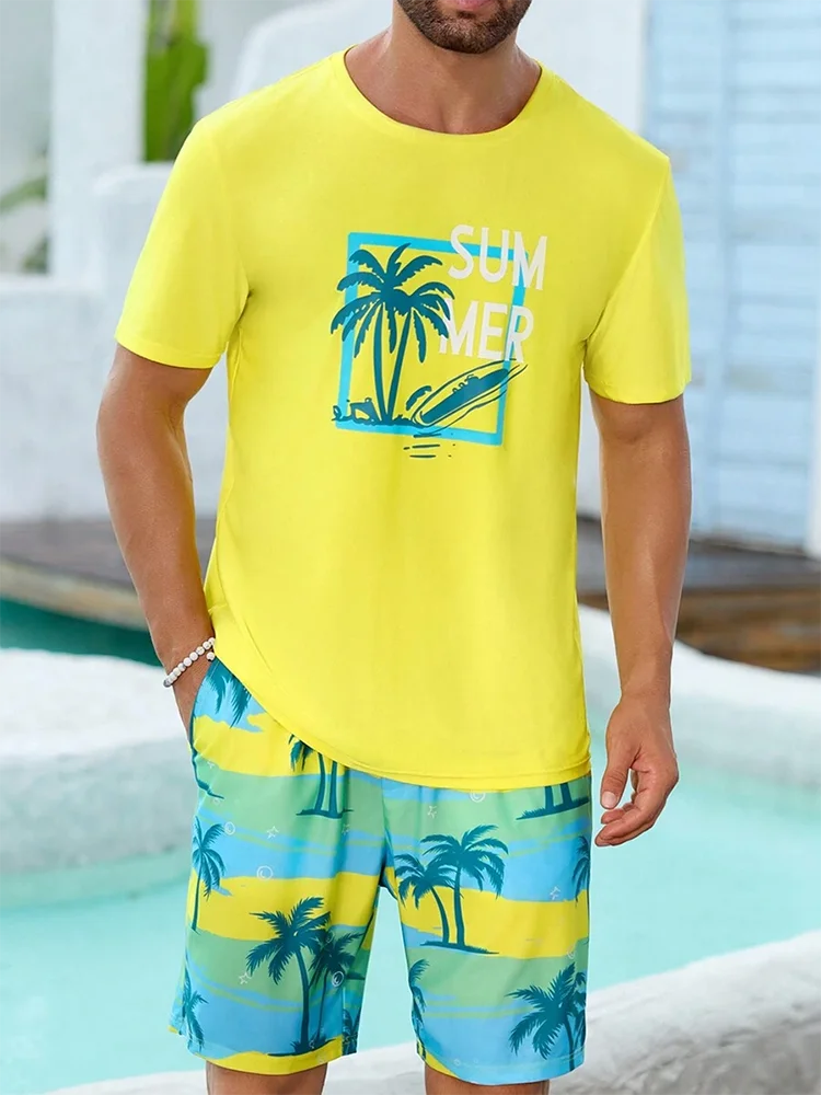 Pantaloncini a maniche corte da uomo con stampa sfumata Set Set di moda da uomo hawaiano T-shirt casual da uomo estiva Pantaloncini da uomo da spiaggia all'aperto