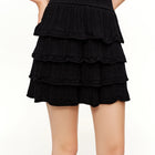 DUSHU Ruffled Knitted Skirt Spring Black Elastic Waist Cake Mini Skirt Ruched Ruffles Sweet Straight Leisure Korean Style PlatiNum