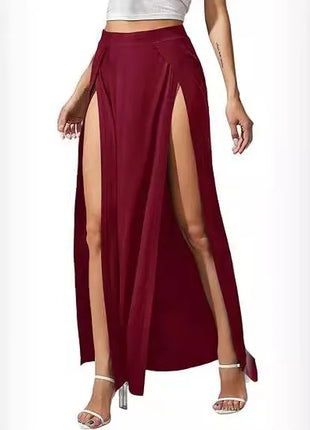 Nuova gonna elastica a vita alta da donna tinta unita spacco alto laterale vestibilità ampia assorbimento del sudore gonna lunga da spiaggia stile street