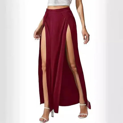 Neuer Damen-Rock, elastisch, hohe Taille, einfarbig, hoher Seitenschlitz, lockere Passform, schweißabsorbierend, langer Strandrock im Streetwear-Stil