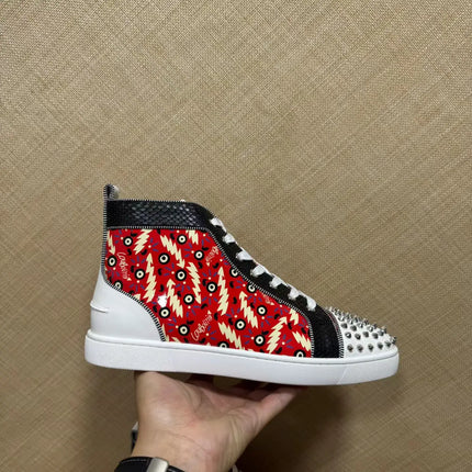 Men's Luxury Spiked High Top Sneakers Red Snake Leather Casual Shoes Red Bottom Lace Up Streetwear Business Plus Size