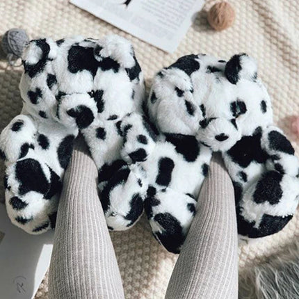 Cute Teddy Bear Plush Winter Slippers, Wrapped Heel Funny Indoor Floor Shoes, Women Gift, Warm Soft Cartoon Fluffy Animal Slippe