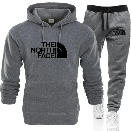 2025 Men's Autumn/Winter Fashion Printed Casual Two Piece Hooded Sports Shirt and Pocket Pants Regular Fit Outdoor Sports Set PlatiNum