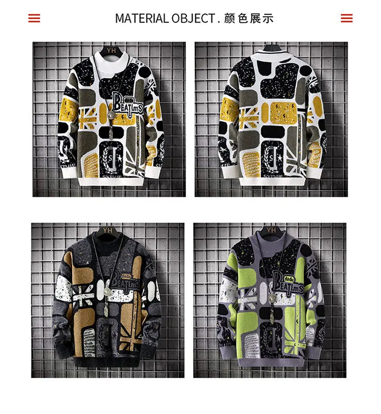Men's fashion pullovers 2025 men winter Sweaters mens warm sweater O-neck custom pattern men sweaters autumn men size M-3XL