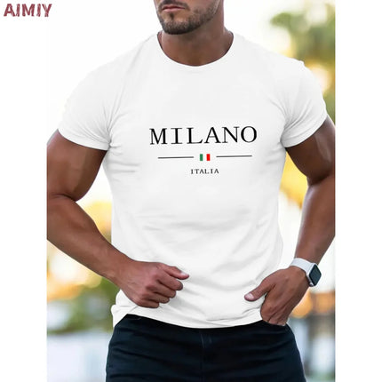 T-shirt da uomo casual sportiva oversize ampia più abbigliamento con stampa Milano comoda maglietta da shopping girocollo a maniche corte