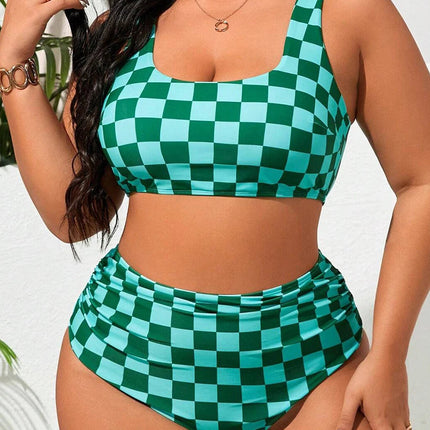 Costume da bagno taglie forti 2026 da donna, bikini sportivo a vita alta stampato, per nuotare, 5XL PlatiNum