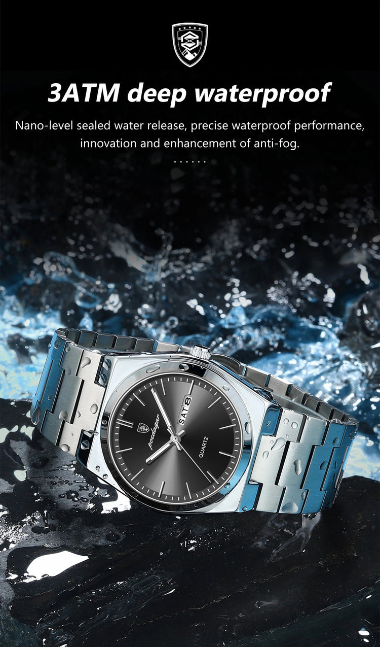 POEDAGAR Orologio da polso al quarzo da uomo di lusso Impermeabile luminoso Data Settimana Orologio da uomo Orologi da uomo d'affari in acciaio inossidabile platinumshop
