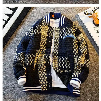 Autumn Winter New Men's Cardigan Single-Breasted Fashion Knit Sweater Stitching Colorblock O Collar Coats Swearter Jackets