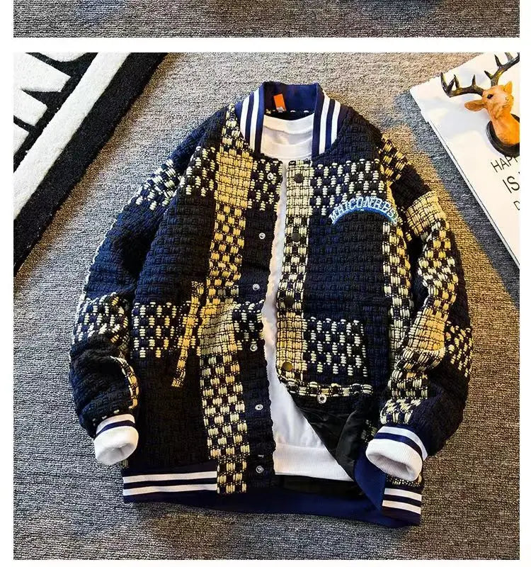 Autumn Winter New Men's Cardigan Single-Breasted Fashion Knit Sweater Stitching Colorblock O Collar Coats Swearter Jackets