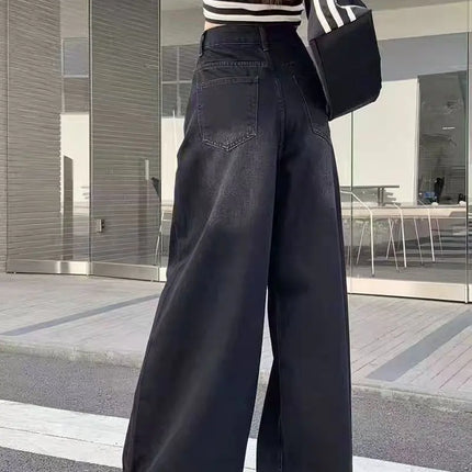 Jeans a gamba larga Pantaloni in denim da donna Pantaloni dritti vintage Autunno Primavera Moda femminile Jeans casual neri Pantaloni a gamba larga