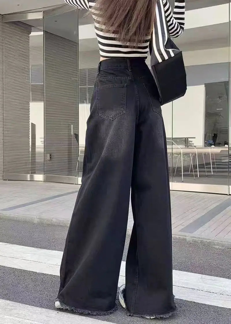 Jeans a gamba larga Pantaloni in denim da donna Pantaloni dritti vintage Autunno Primavera Moda femminile Jeans casual neri Pantaloni a gamba larga