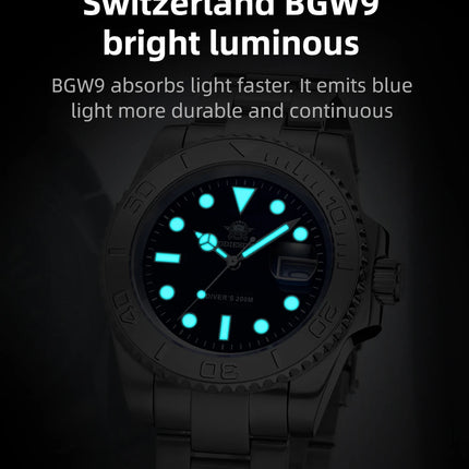 ADDIESDIVE Men's Quartz Watch 200m Waterproof Ceramic Bezel Steel Watch Magnifying Mirror Glass BGW9 Blue Luminous Diving Watch