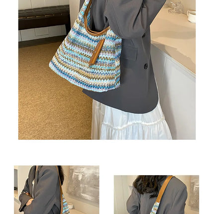 Hand-Woven Large Capacity Tote Bag for Women, Fashionable Commuter Bag, INS Style, Beach Bag for Daily Travel