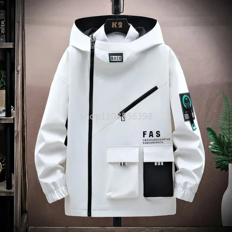 Outdoor Jacket Men Zip Up Hooded Waterproof Jacket Hiking Camping Windbreaker Male Spring Autumn Coats Overisze Outwear Hip Hop