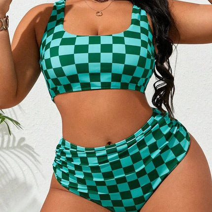 Costume da bagno taglie forti 2026 da donna, bikini sportivo a vita alta stampato, per nuotare, 5XL PlatiNum