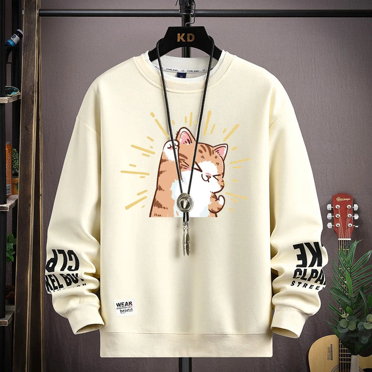 Cartoon Cute Cat Funny Print Graphic T-shirt Women Oversized Loose Design Lovers Casual Long Sleeve T-shirt S-5XL Men Clothing