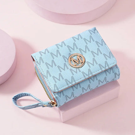 Fashionable Letter Printed Tri-Fold Compact Ladies Wallet Retro Style Card Holder PU Leather Synthetic Interior Daily Use PlatiNum