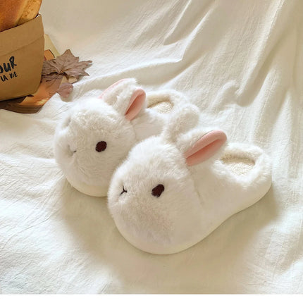 New Cute 3D Rabbit Furry Slippers Women Winter Warm Plush Closed Back House Shoes Non Slip Bunny Indoor Flip Flops Home Slipper