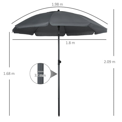 Outsunny Ombrellone da Spiaggia Ø1.8x2 m con Tettuccio Reclinabile a 45°, Ombrellone da Mare con 8 Stecche e Design a 2 Sezioni in Acciaio e Poliestere 160g/㎡, UV50+