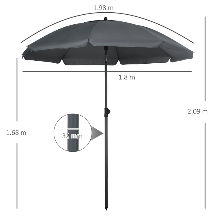 Outsunny Ombrellone da Spiaggia Ø1.8x2 m con Tettuccio Reclinabile a 45°, Ombrellone da Mare con 8 Stecche e Design a 2 Sezioni in Acciaio e Poliestere 160g/㎡, UV50+