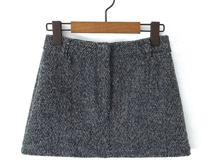 YENKYE 2025 Women High Waist A-line Mini Woolen Skirt Office Autumn Winter Elegant Skirts PlatiNum