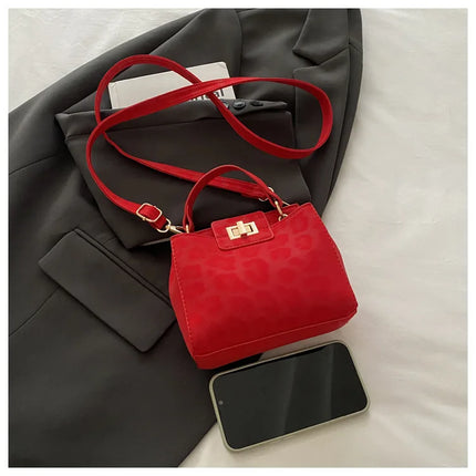 Elegante Mini Borsa a Tracolla con Manico Superiore, Chiusura Dorata, Versatile Borsa in Finta Pelle Scamosciata e Pelle per Uso Quotidiano Femminile