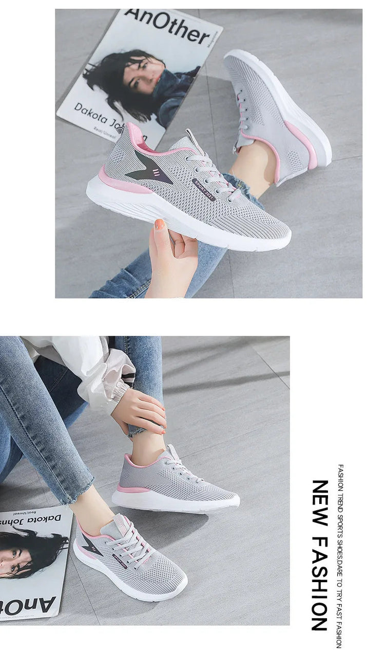 2025New Women's Trendy Sports Shoes Fashion Mesh Casual Shoes Lightweight Breathable Running Shoes PlatiNum