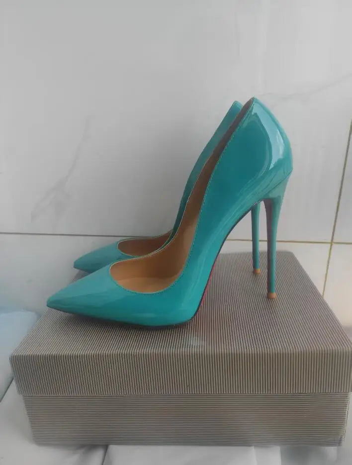 Sizes 48 Classic Style Women Patent Pointed Toe Slip On 12cm High Heel Shoes Elegant Ladies Plain Stiletto Pumps Black Red White