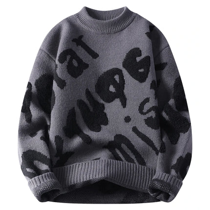 New Trendy Autumn and Winter Jacquard Pattern Pullover Sweater Casual Round Neck Color-Blocking Knit Men's Pullover