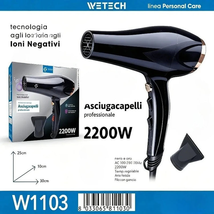 2200W Fast Dry Ionic Hair Blow Dryer 100‑240V Dual‑Voltage Hot & Cold Air Function Hanging Hook Design With Concentrator Nozzle Hair Styling Tool
