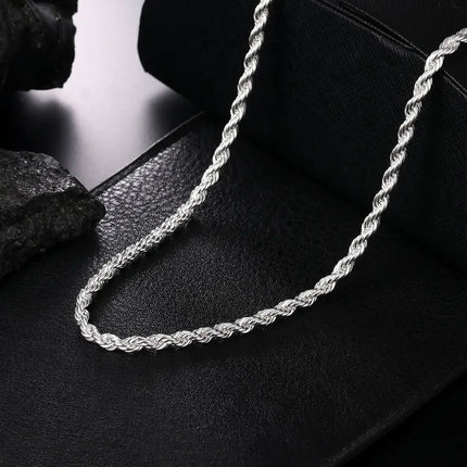 925 Sterling Silver 2/3/4MM 16-24 Inches Rope Chain Necklace For Men Women Fashion Punk Wedding Party Gifts Jewelry Charm PlatiNum