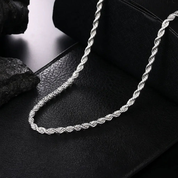 925 Sterling Silver 2/3/4MM 16-24 Inches Rope Chain Necklace For Men Women Fashion Punk Wedding Party Gifts Jewelry Charm PlatiNum