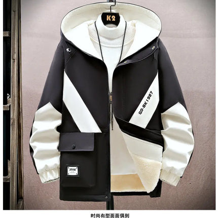 Winter Tracksuit Men Warm Sports Printed Thick Suit Mens Casual Hooded jacket+Pants Sweatsuit Male 2 Piece Sportswear