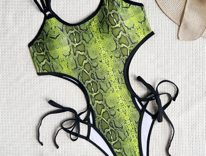 Green Snake Bikini Extreme String Monokini Costume da bagno con taglio a gamba alta Donna Beach Outfit Costumi da bagno per le vacanze Costume da bagno Bikini Set PlatiNum
