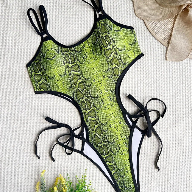 Green Snake Bikini Extreme String Monokini Costume da bagno con taglio a gamba alta Donna Beach Outfit Costumi da bagno per le vacanze Costume da bagno Bikini Set PlatiNum
