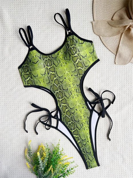 Green Snake Bikini Extreme String Monokini Costume da bagno con taglio a gamba alta Donna Beach Outfit Costumi da bagno per le vacanze Costume da bagno Bikini Set PlatiNum