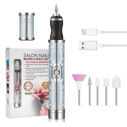 Electric Nail Drill Machine Rechargeable 500mAh Portable Nail File Kit 4 Speed Adjustable Manicure Tool for Nail Polishing Gel Removal Salon Beauty Care
