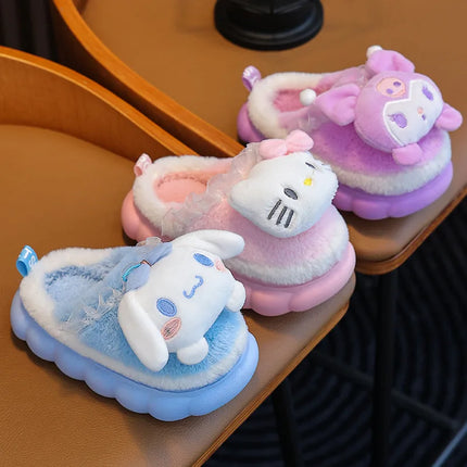 Winter Family Plush Slippers, Parent-Child Match Cartoon Indoor Home Shoes, Cozy Cotton-Lined Non-Slip Slides for All Ages