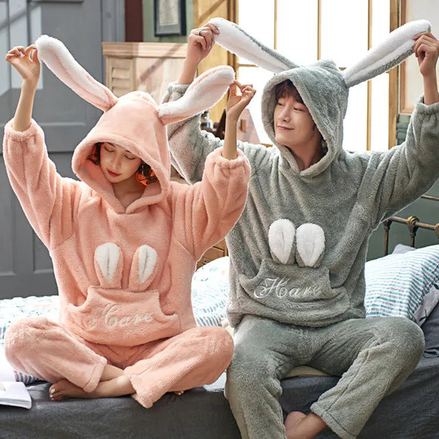 Couples Pajamas Women Men Winter Thicken Pyjamas Sleepwear Cartoon Dinosaur Korean Lovers Homewear Soft Warm Hoodies Pijama