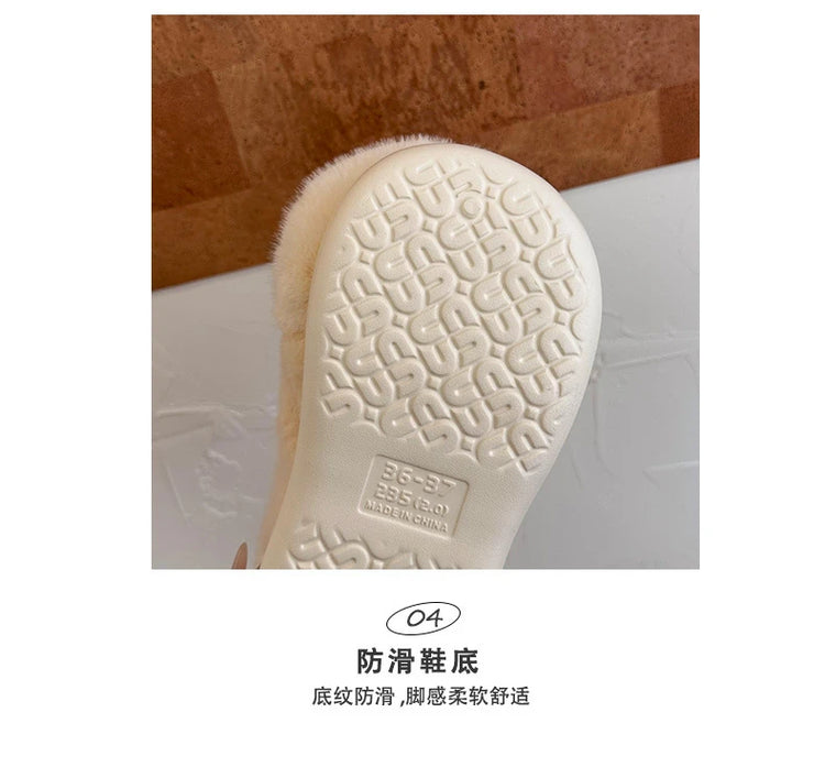 New Cute 3D Rabbit Furry Slippers Women Winter Warm Plush Closed Back House Shoes Non Slip Bunny Indoor Flip Flops Home Slipper