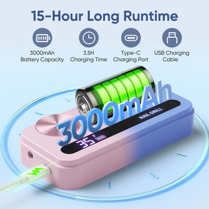 35000RPM Electric Nail Drill Machine Professional Nail Drills for Gel Nails Polish Rechargeable Portable Nail File Manicure Tool