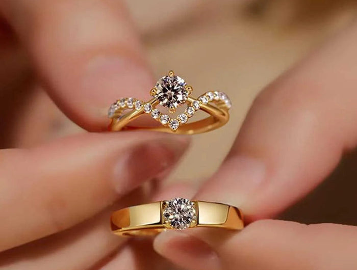 Anelli di Lusso con Zirconi per Coppie, Regolabili, per Donne e Uomini, Gioielli Delicati per Matrimonio, Anniversario, Fidanzamento, Idee Regalo PlatiNum
